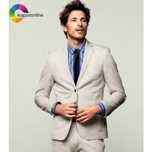 Slim Fit Beige Men Suit for Wedding Men Suits with Pants Custom Made Groom Tuxedo 2Piece Casual Best Man Blazer Masculino Jacket