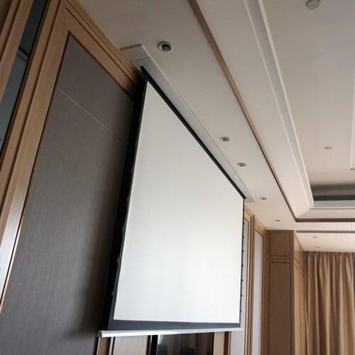 Home Theater Projection Completely Hidden Electric In-Ceiling Projector Screens With 8K 4K Cinema White Fabric, 5TMFL133SL12