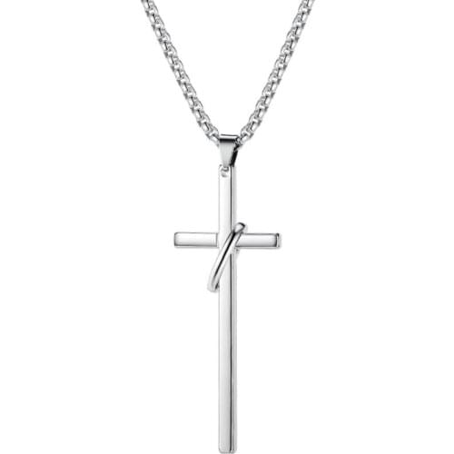 Simple Stainless Steel Circle Cross Pendant Necklace for Men Boys, Christian Cross Pendant with 24 Inches Chain