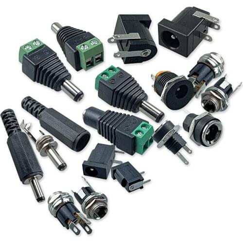 10pcs DC power plug socket 005/022B connector 5.5-2.1/2.5/3.5MM male head female seat round hole threaded nut