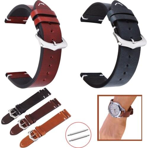 Calfskin Leather Watchband Retro Watch Strap 18mm 19mm 20mm 21mm 22mm 24mm Replace Oil Wax Genuine Leather Band with Pins