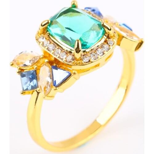 Luxury Square Green Stone Rings for Women Cubic Zircon Gold Color Finger Ring Wedding Engagement Party Charm Jewelry Gift