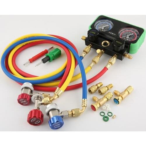 HOWHI Pressure Manifold Gauge Hose Kit for R134A R22 R410 Refrigerant Car Air Conditioning with Storage Box
