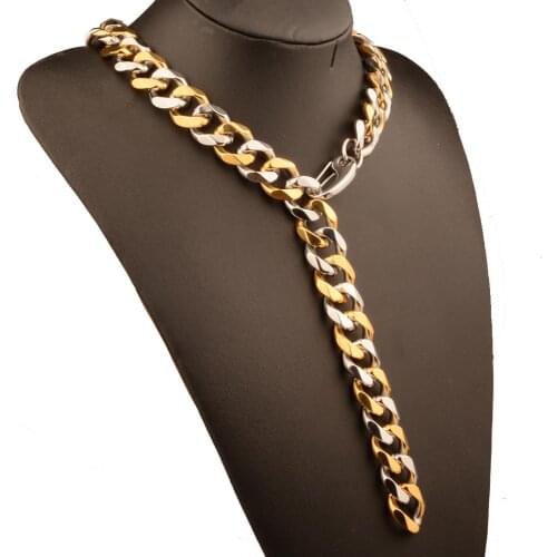 Tiasri 15mm Heavy Cuban Curb Man Tail Chain Necklace High Quality Stainless Steel Bracelet Hip-hop Style Jewelry Gift Choker