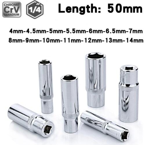 1/4 Hex socket 4-14mm Extension Deep Sleeve Ratchet wrench Head Sleeve Car Repair Tool Accessories