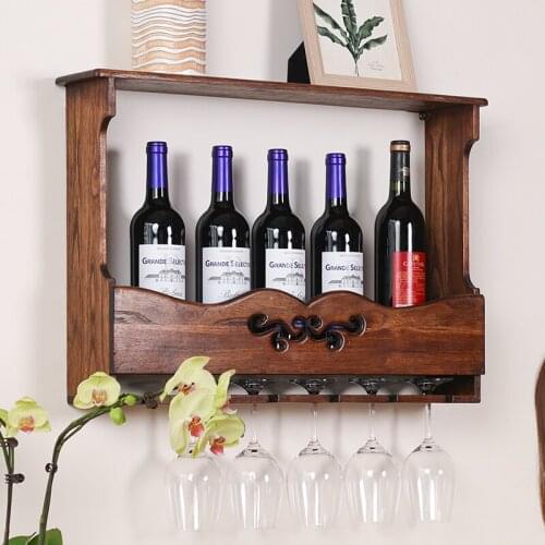 Chinese Style Solid Wood Wine Racks Restaurant Ideas Wall-Mounted Wine Cabinet Red Wine Glass Holder Goblet Rack Wall Shelf
