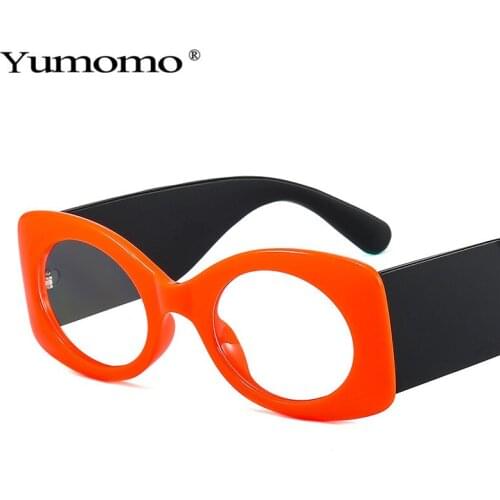 Vintage Oval Sunglasses Black Leopard Frame Transparent Glasses Retro Thick Legs Flat Mirror Rectangle Glasses Frame