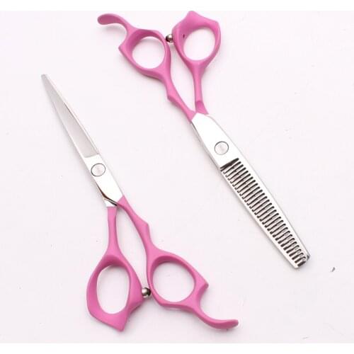 High Quality 16cm Japan 440C Pink Handle Customized Logo Professional Hairdressing scissor Cutting Thinning Salon Hair Styling