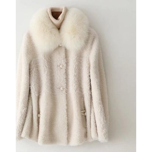 Coat Fur Real Female Sheep Shearling Jacket Winter Coat Women Fox Fur Collar Wool Coats Korean Jacket Manteau Femme MY s