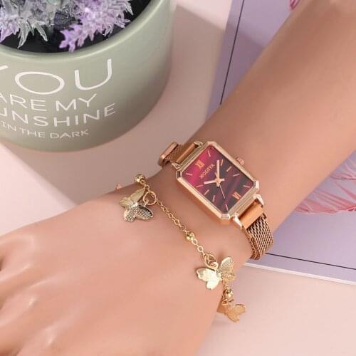 Women Quartz Watches Luxury for Female Triangle Rose Gold Watch Set Bracelet Femme Gift for Girlfriend 2021 New