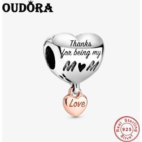Love You Mom Heart Charm Fit Original Pandora Charms Silver 925 Bracelet For Women Fashion Jewelry DIY Berloque Mothers Day