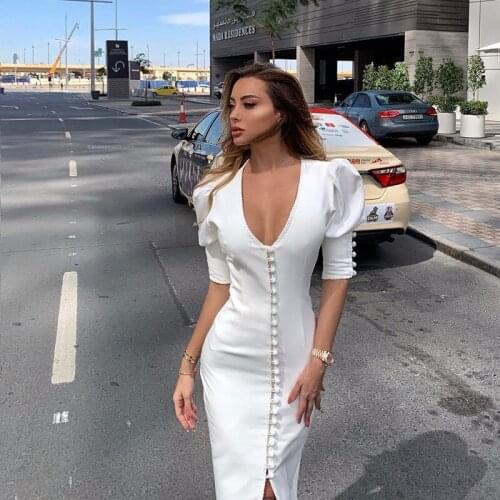 2021 Spring Womens Slim Solid Color One-shoulder Tube Top Breasted Hollow Bag Hip Dress Casual All-match Commuter Dress