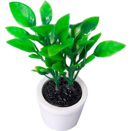 1:12th Dolls House Miniature Green Plant in White Pot Garden Lawn Home Decor Dollhouse Accessories