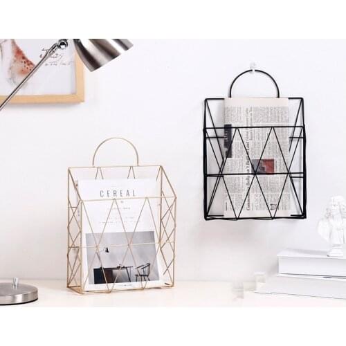 1PC Rack Net Iron Desk Magazine Newspaper Organizer Holder Nordic Metal Storage Basket Fashion Wall Hanging