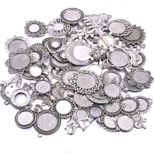 10pcs Mix Style Antique color Pierced Mixed Size 5-200 Style Cabochon Base Setting Charms Pendant For Jewelry DIY Making