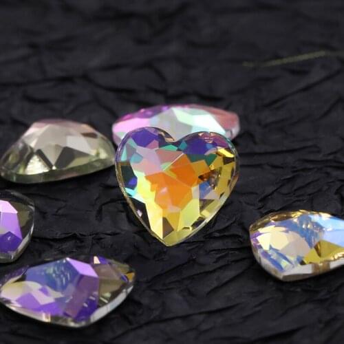 10Pcs 8Color Glitter Sew On Flatback Heart Shape Rhinestones for Needlework DIY Stones and Crystals for Jewelry Making Nail Art