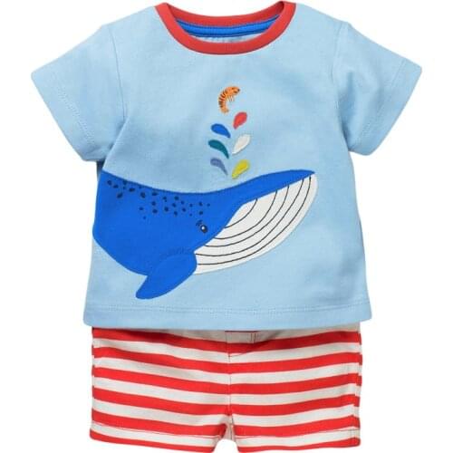 Children 2021 Summer New Baby Boy Clothes Casual Cotton Toddler Animal Applique Striped Print T Shirt + Shorts
