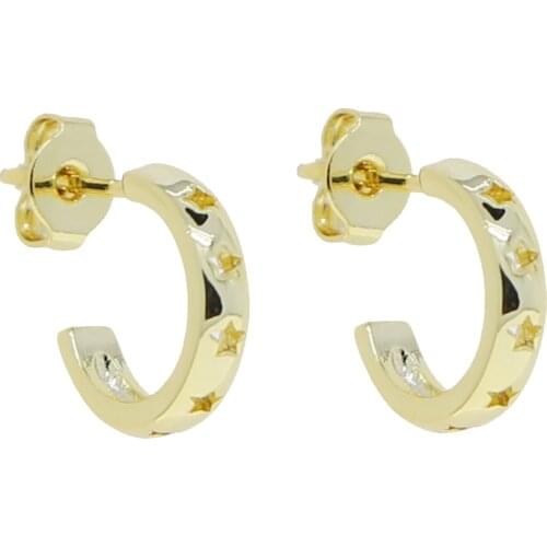2021 European Women Jewelry Gold Color Simple Fashion Engraved Hollow Out Star Small Hoop Plain Circle Hoop Geometric Earring