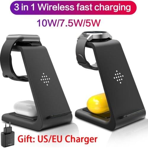 3 in 1 Fast Charging Stand Wireless Charger for AirPods iPhone 11 Pro X XS iWatch 5 4 3 2 Samsung Galaxy Watch With Charger