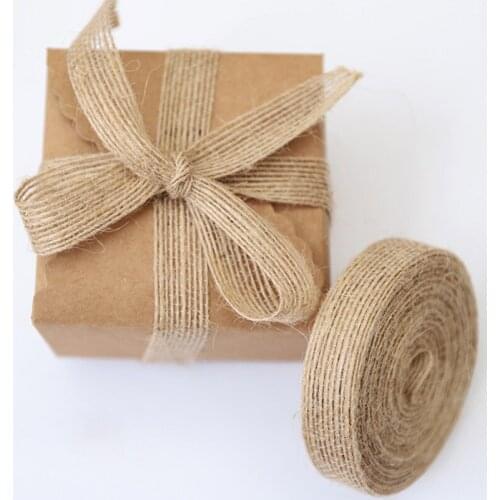 5M/Roll Natural Jute Burlap Hessian Ribbon With Lace Rustic Wedding Party Decoration Supplies DIY Craft Gift Packing Webbing