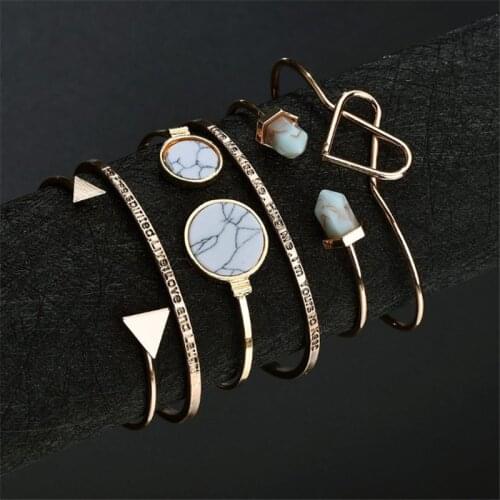 6 Pcs/Set Bijoux Fashion Vintage Marble Heart Bracelets & Bangles For Women Gift Gold Letter Cuff Bracelet Men Jewelry Wholesale