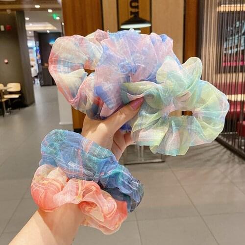 8PCS Women Hair Scrunchies Elastic Chiffon Plaid Ponytail Holders Hair Rope Ponytail Holder Hair Ring Headwear Hair Accessories