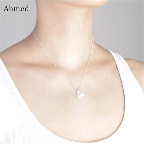 Ahmed Simple Silver Aircraft Pendant Necklace For Women New Design Fashion Jewelry Maxi Collar Bijoux Collier Femme