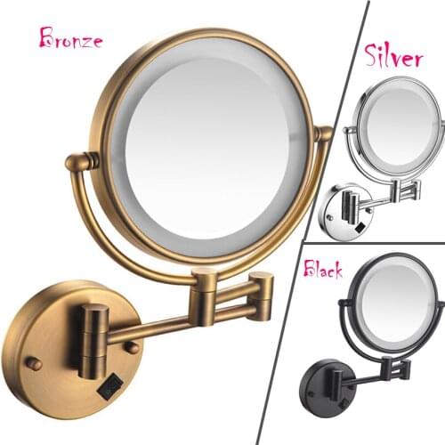 Free Shipping 8"LED light Wall Mounted Round Magnifying Mirror LED Makeup Mirror battery make up ladys private mirrors