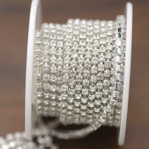 1 yard crystal clear rhinestone cup chain Glass sew on rhinestone with Silver metal claw base DIY clothing dress bags