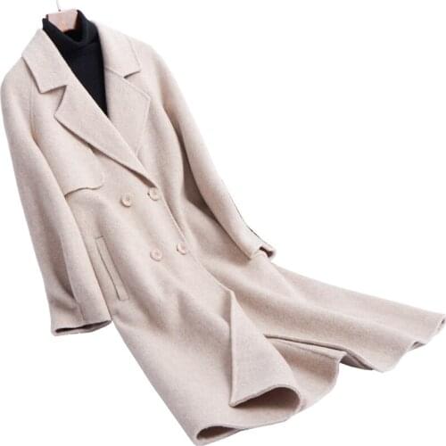 Double-sided flannel fabric women fashion elegant long overcoat suits collar slim style brown EU/S-2XL 4color retail wholesale