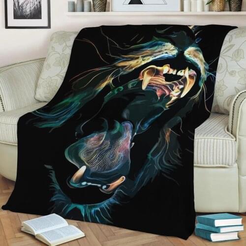 Black Lion Yawn Flannel Throw Blanket 3D Printed Keep Warm Sofa Child Blanket Home Decor Textiles Dream Family Gift
