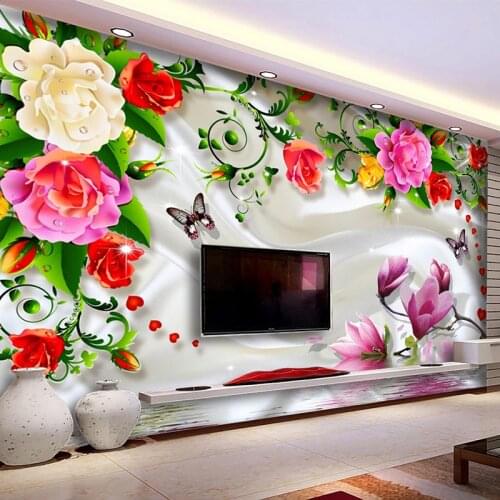 Custom Photo 3D Romantic Floral Flower Waterproof Silk Cloth Mural Wallpaper Living Room Bedroom TV Background Wall Art Decor