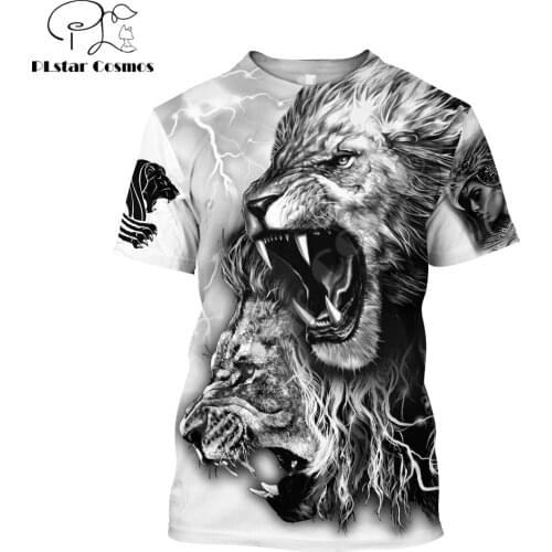 2021 Summer Hipster Men t-shirt White Lion Tattoo 3D All Over Printed Harajuku Short sleeve T shirt Unisex Casual tops TX0185