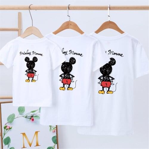 Disney Mickey Daughter T-shirts Summer Family Matching Outfits Mom Baby Mommy and Me Tee-shirt Clothes Woman Girls Cotton Tops