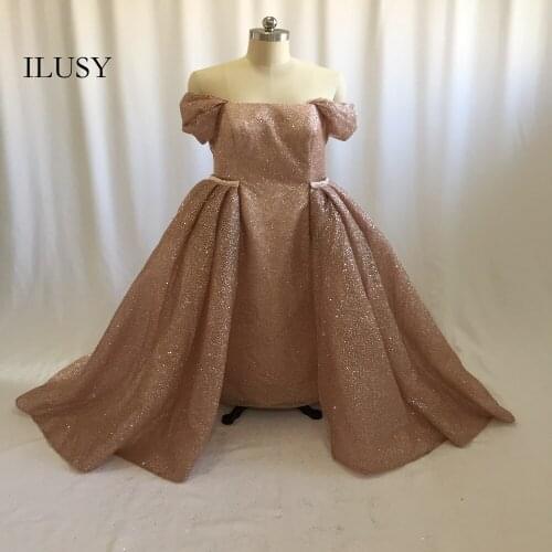 ILUSY Charming Bling Bling Evening Dress A-line Evening Gowns Glitter Prom gowns Strapless With Overskirt robe De Soiree
