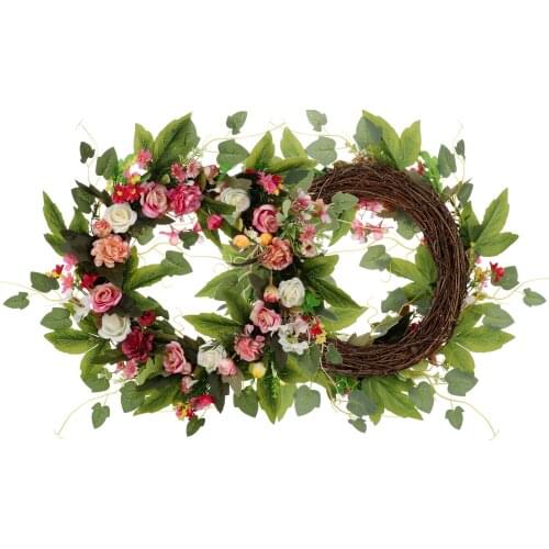 Simulation Teabag Wreath Floral Garland Front Door Rattan Hanging Spring Wedding Fake European-Style Home Decorations Ornaments
