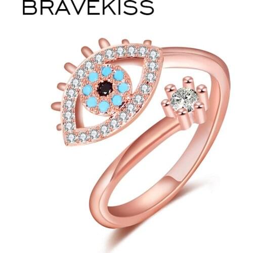 BRAVEKISS Trendy Wedding Rings for Women Vintage Rose gold Eye Ring Open Adjustable Fashion Jewelry Wholesale Lots Bulk BUR0499