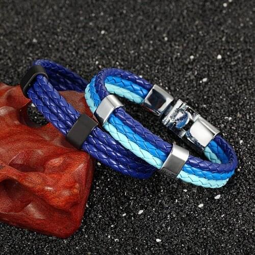 MKENDN 2017 Hot sale high quailty Gradient color leather Bracelet Bangle Genuine Leather Hand Chain Buckle friendship men women