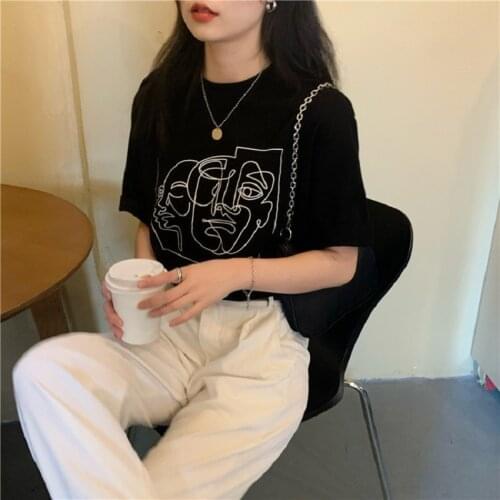 Fashion Punk Face Gothic Print Women T-Shirts Harajuku Cotton Short Sleeve Korean Styles Tops Streetwear Clothes T-shirt