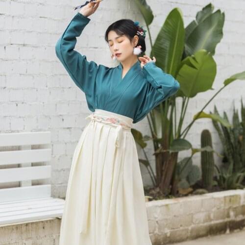 Song Dynasty Fairy Hanfu Fashion Chinese Traditional Vintage Style Floral Embroidery Solid Color Elegant Soft Thin Cardigan Sets