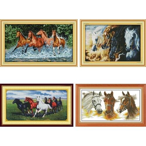 Joy Sunday Cross Stitch Kit Embroidery Needlework Galloping Steed Patterns Stamped 11CT 14CT Printed Thread Counted Fabric Gifts