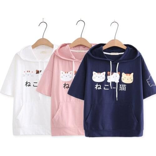 Game Neko Atsume T Shirt Women Harajuku Hooded TShirts Japanese Kawaii Cat Female Ponchos Cap Girls 3D Printing Cute Tops