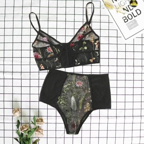 2020 new sexy intimate lingerie womens Embroidery bra set full cup seamless bralette wire free bras and underpants suit female