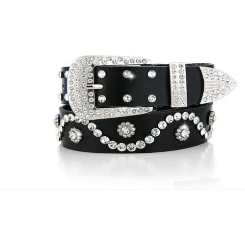 NEW ceinture 108cm femme Genuine leather BLACK vintage women fashion BELT Full diamond wide 3.3CM High quality Cheap gift