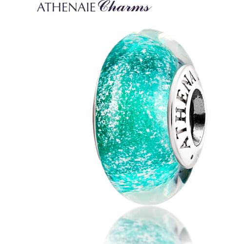 ATHENAIE Genuine 925 Silver Light Green Shimmer Charms Murano Glass Bead Fit All European Charm Bracelets Gift for Christmas