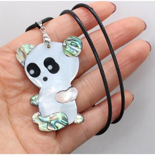 Natural Shell Necklace Rope Length 55+5cm With Hand-Carved Lifelike Cute Panda Shape Pendant For Unisex Jewelry Gift 38x55mm