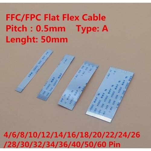 10PCS FFC/FPC Flat Flex Cable 5cm 4/6/8/10/12/14/16/18/20/22/24/26/28-60Pin Same Side 0.5mm Pitch AWM VW-1 20624 20798 80C 60V