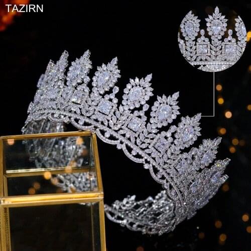 Luxury Big CZ Arabic Tall Crowns Royal Wedding Tiaras Cubic Zirconia Large Saudi Arabia Hair Jewelry Accessories Round Headband
