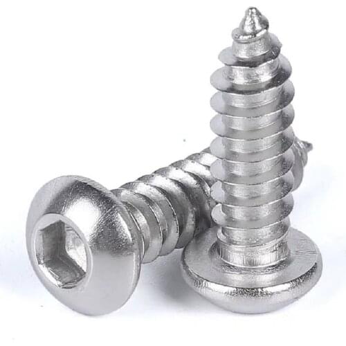 50pcs/lot M3 M4 M5 M6 304 Stainless Steel Hexagon Socket Button Head Self tapping Screws Round Head HW277