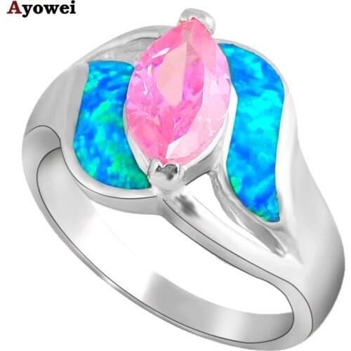 Pink Zircon Blue Fire Opal Silver Stamped Ring Beautiful Birthday Gift Fashion Jewelry USA Sz #7 #7.5 #7.75 Opal Jewelry OR538A